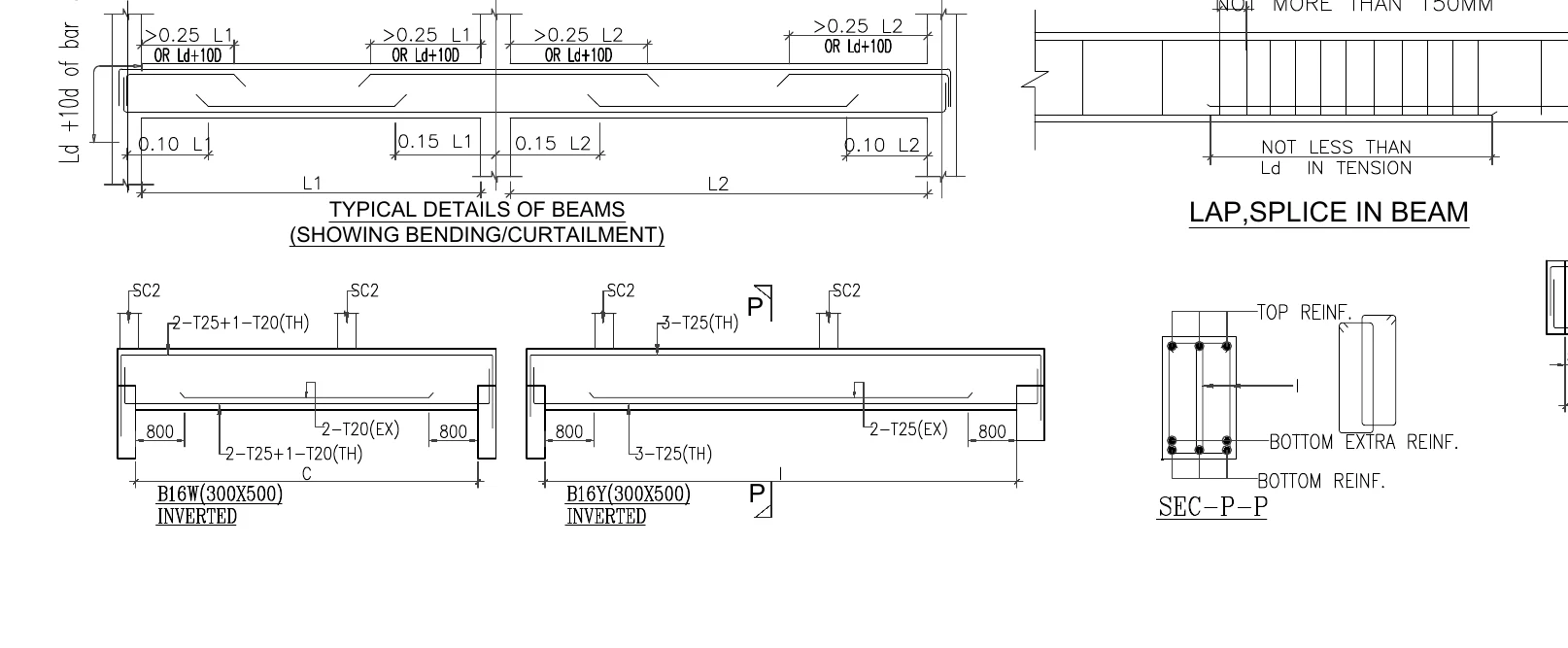 Typical beam bending, curtailment and lap details — Project A