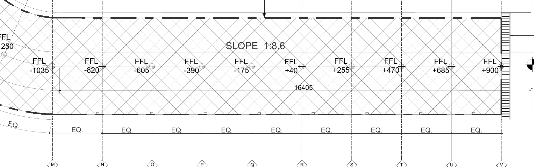 Ramp spot levels and slope label, Project A (nine-storey commercial tower)