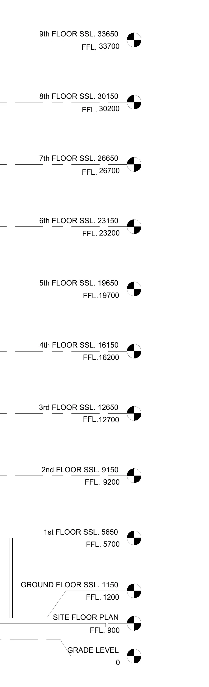 Storey level ladder, Project A (nine-storey commercial tower)