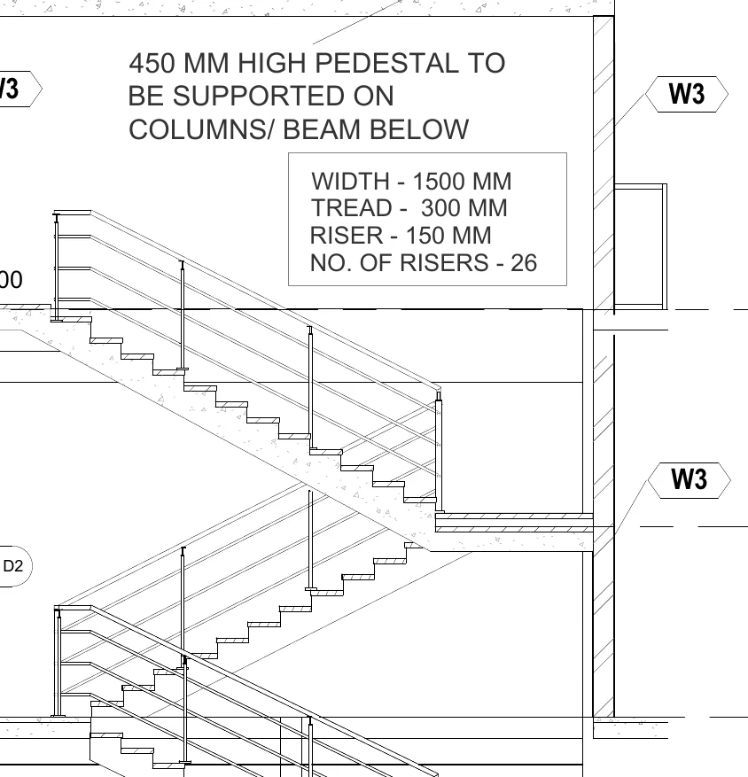 Staircase section with the boxed flight specification