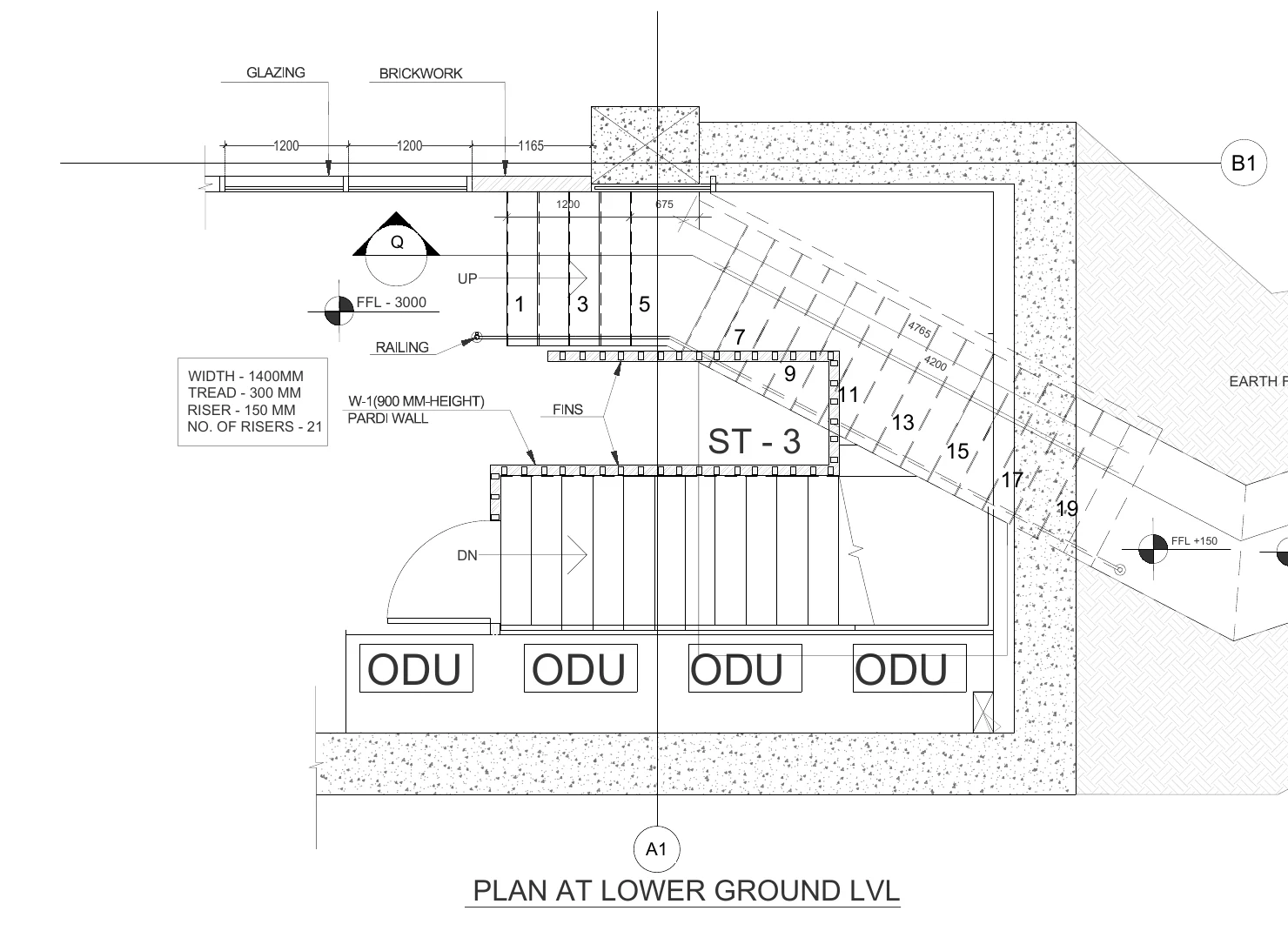 Stair ST - 3 in plan - Project A, plan at lower ground level