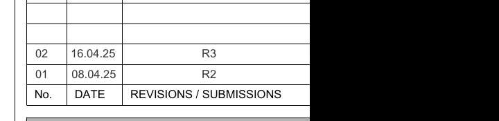 Register format 2 — No. / DATE / REVISIONS-SUBMISSIONS