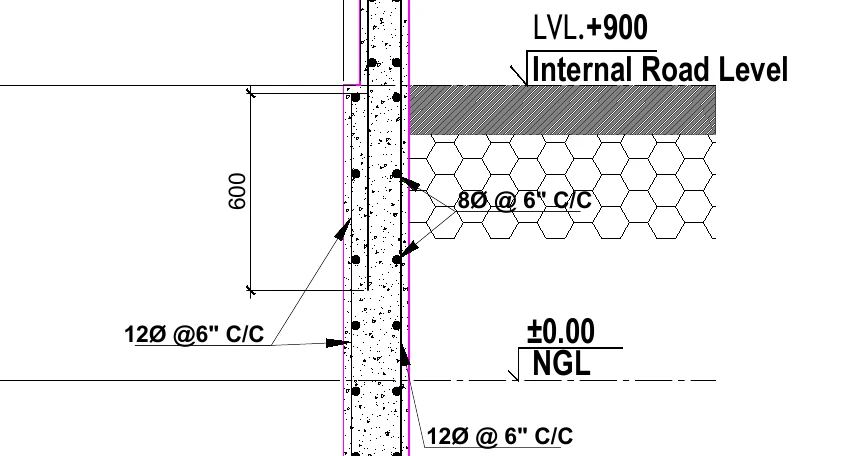 Boundary-wall stem with a 600 curtailment lap — Project A