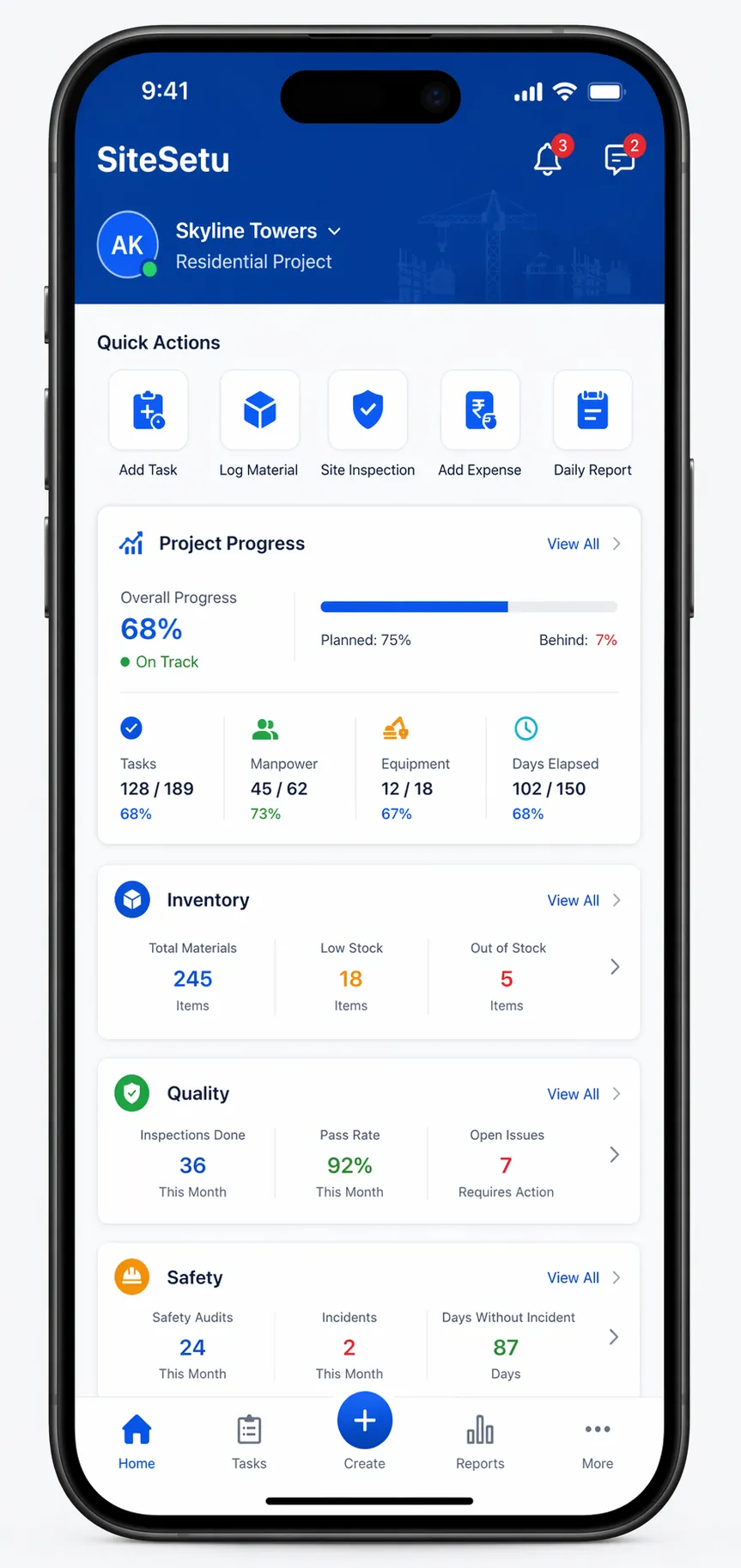 Construction management app on mobile