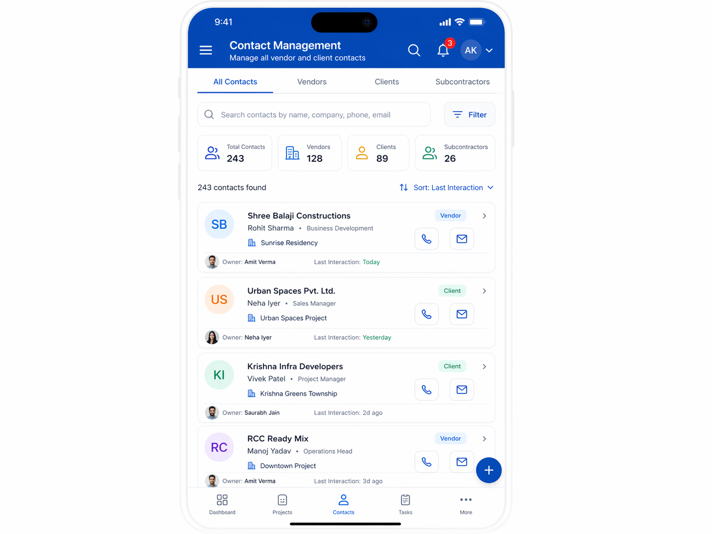 CRM contacts and stages