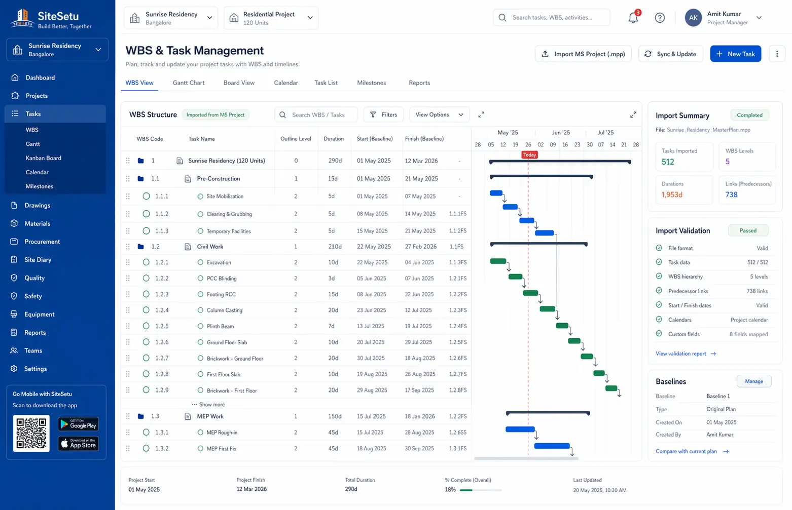 WBS Gantt chart on web