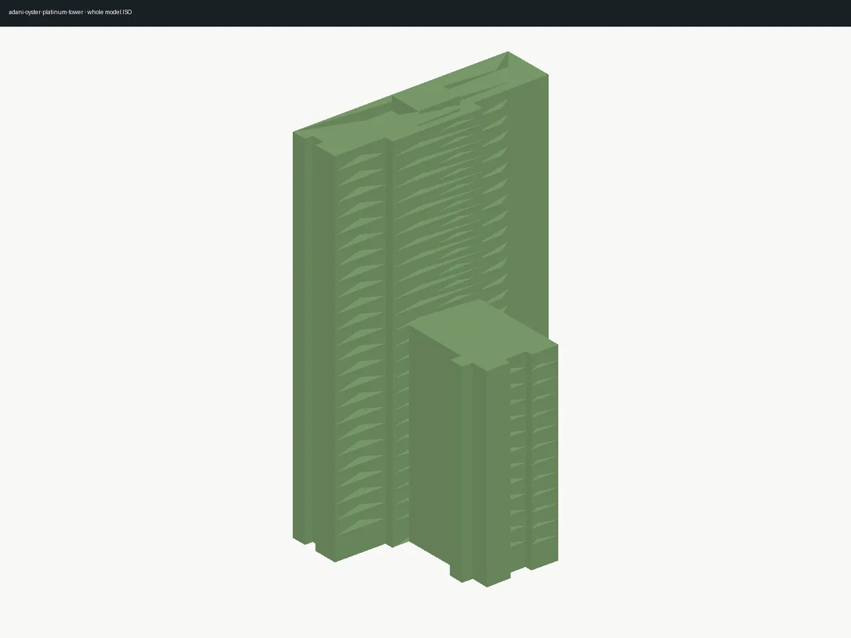 Isometric 3D BIM reconstruction of Adani Oyster Platinum Tower