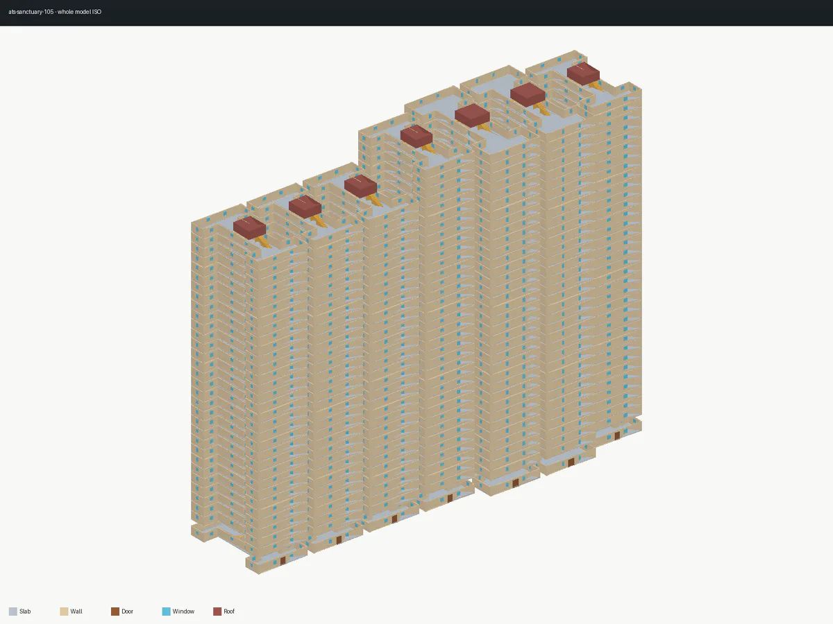 Isometric 3D BIM reconstruction of Sanctuary 105