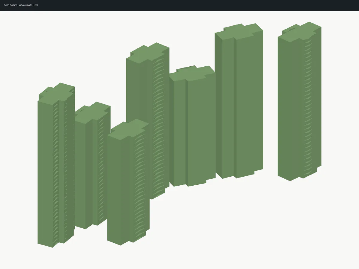 Isometric 3D BIM reconstruction of Hero Homes
