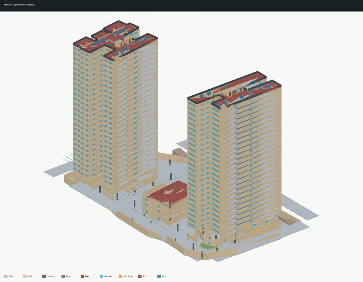 Isometric 3D BIM reconstruction of Mahindra Zen