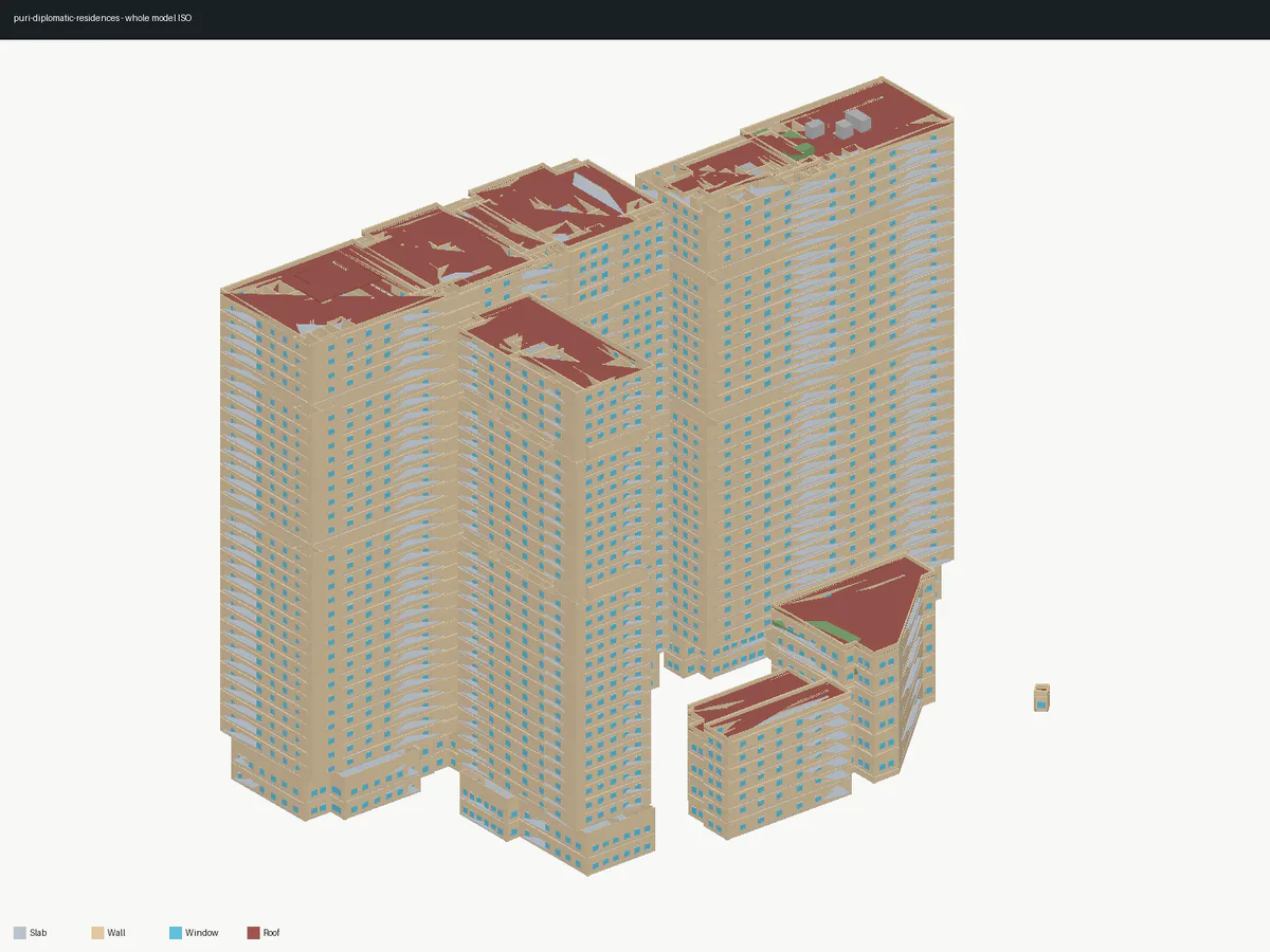 Isometric 3D BIM reconstruction of Puri Diplomatic Residences