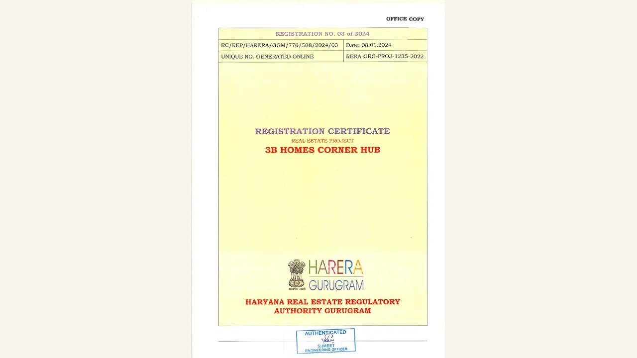 3B HOMES CORNER HUB hrera registration certificate shown in the completed visual audit