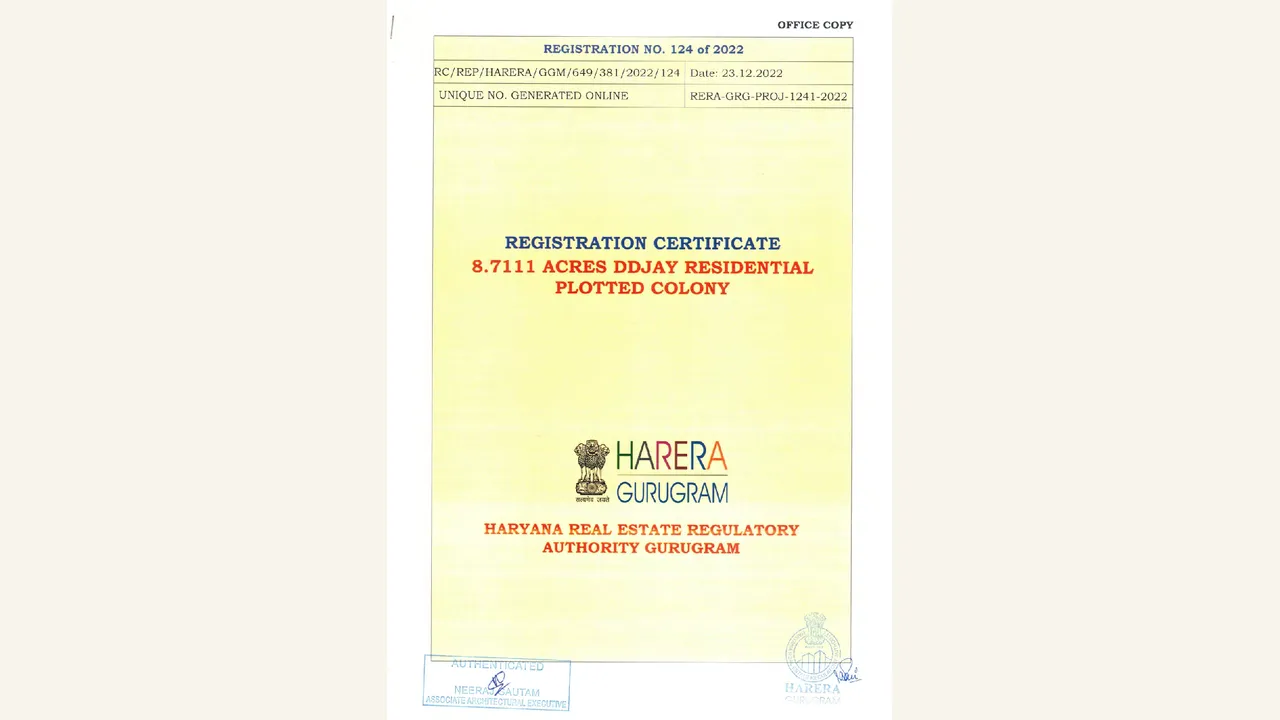 Registration certificate for the 8.7111-acre DDJAY colony