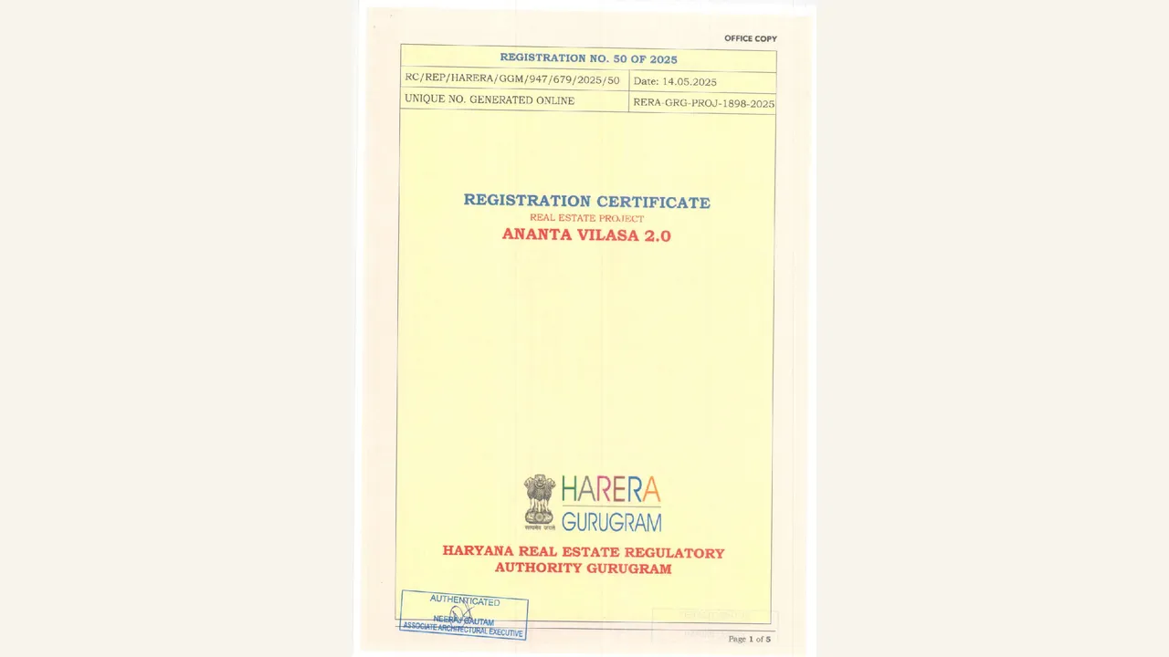 ANANTA VILASA 2.0: HRERA registration certificate