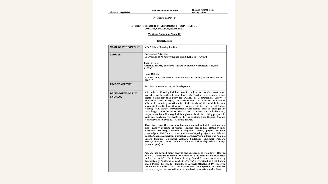 PROJECT REPORT drawing for Ashiana Aaroham Phase II