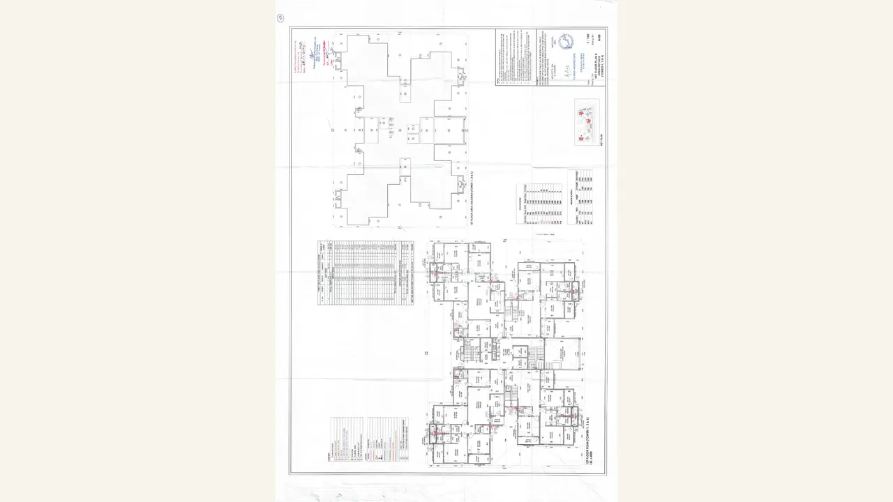 1ST FLOOR PLAN \u0026 AREA DETAILS (TOWER-1,3\u00266) drawing for Ashiana Aaroham Phase II