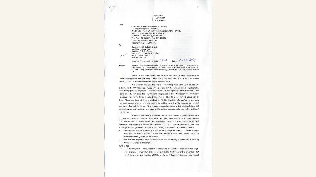 Parent-scope: A COMPLETE SET OF THE LAST APPROVED BUILDING PLANS for Ashiana Anmol licence/site/phase context; target registration not isolated