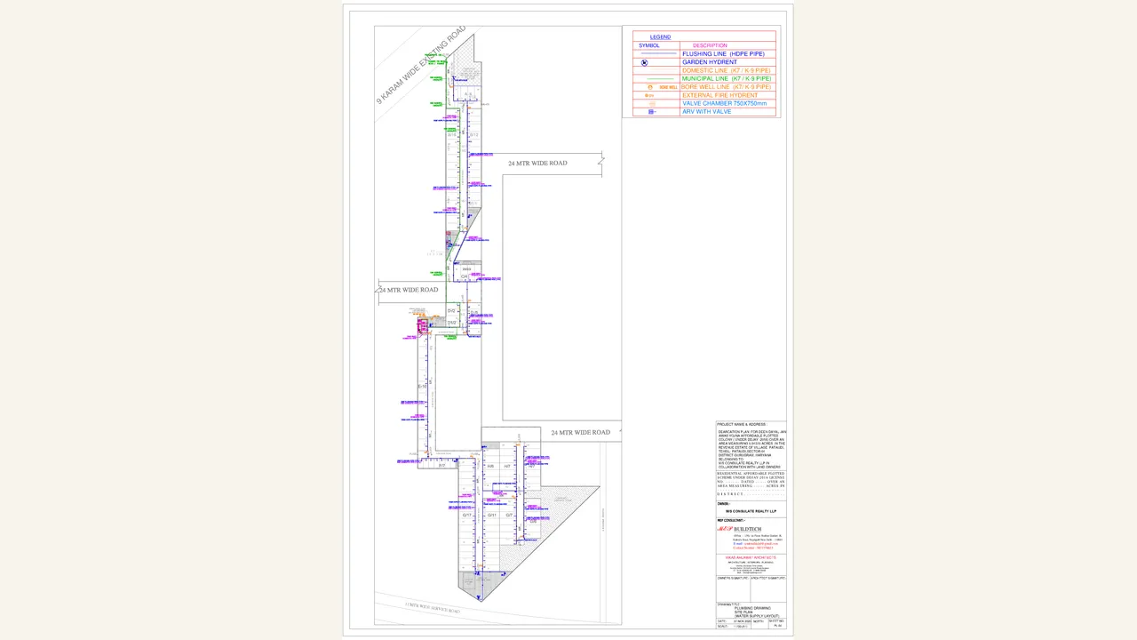 SPE WATER SUPPLY LAYOUT PLAN — visually reviewed for AUM GREEN RESIDENCY. Source-reviewed for AUM GREEN RESIDENCY.