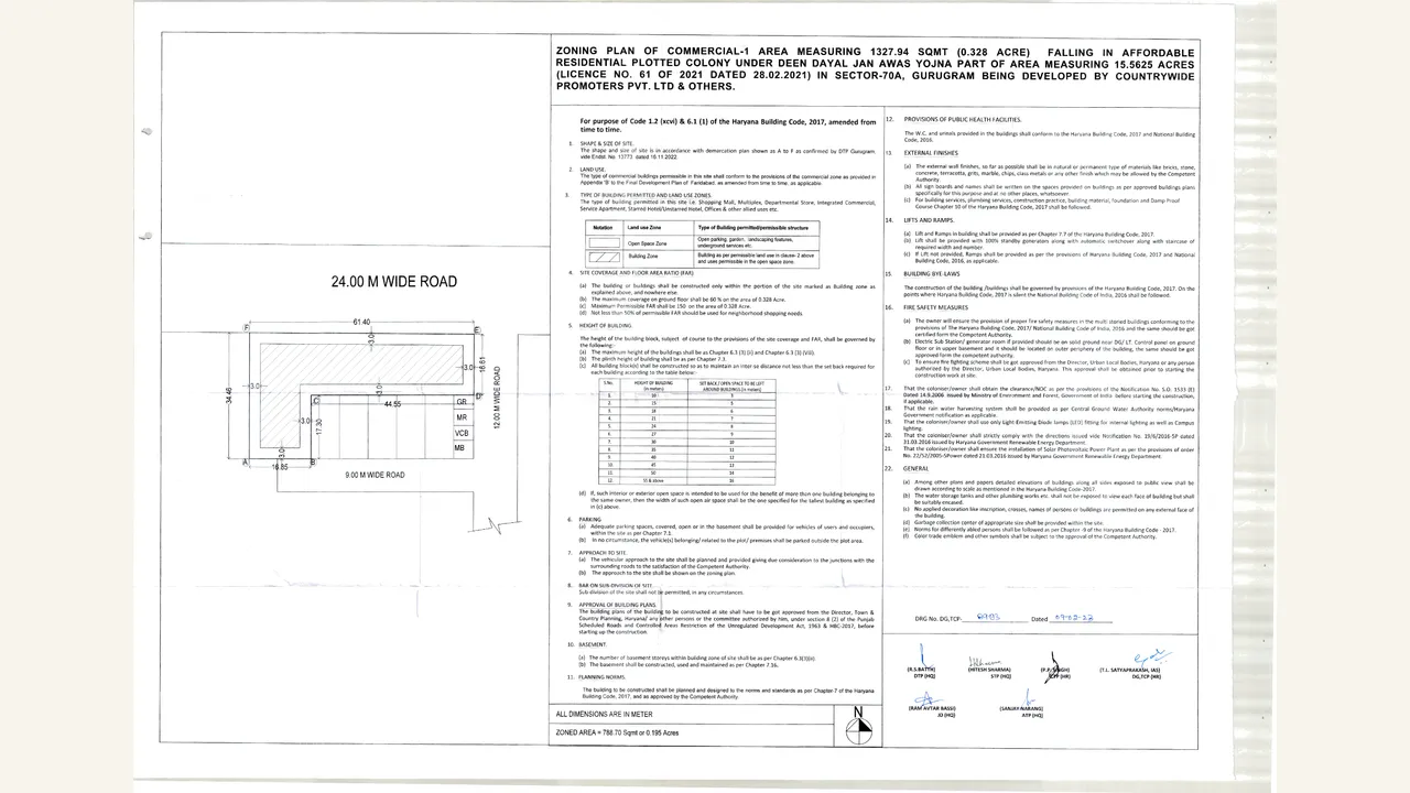 ZONING PLAN drawing for BPTP Green Oaks Boulevard
