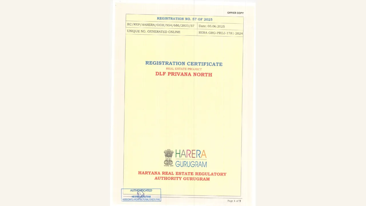 DLF Privana North hrera registration certificate