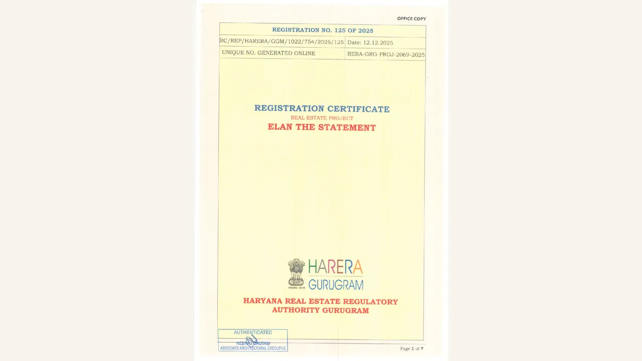 Audited HRERA registration certificate for Elan The Statement