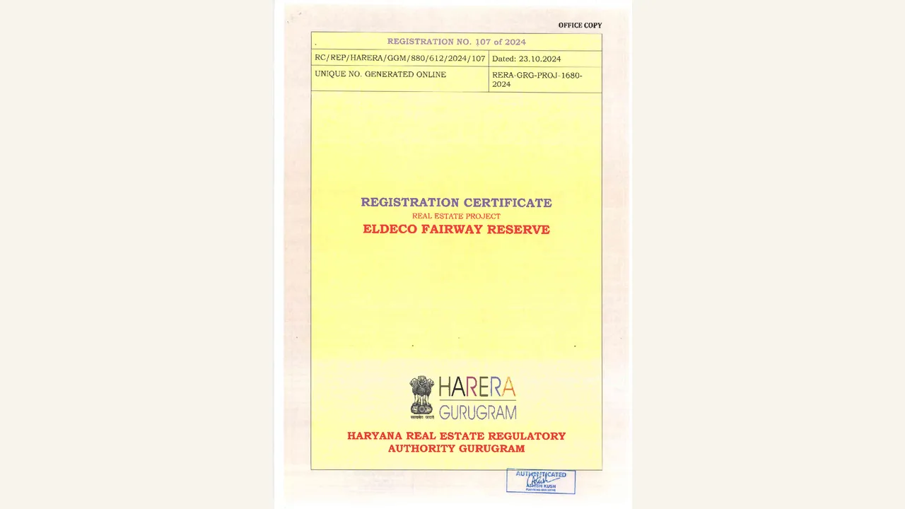 registration certificate visually verified for Eldeco Fairway Reserve