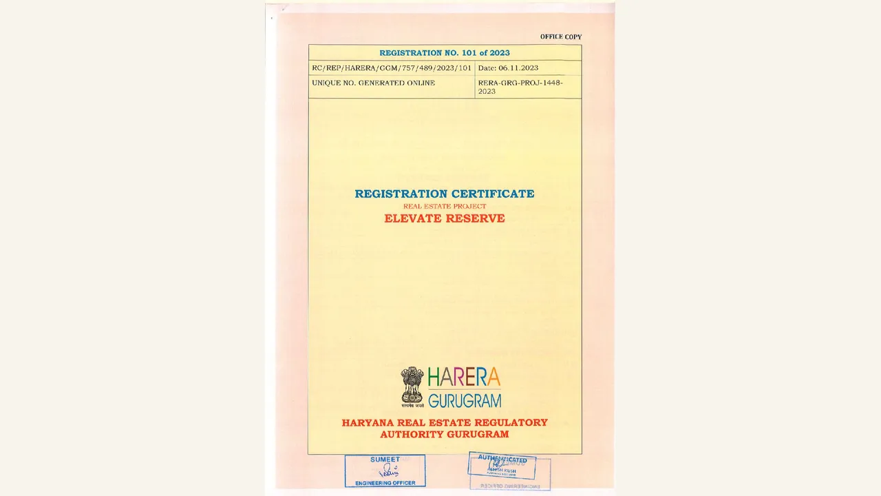 ELEVATE RESERVE hrera registration certificate shown in the completed visual audit