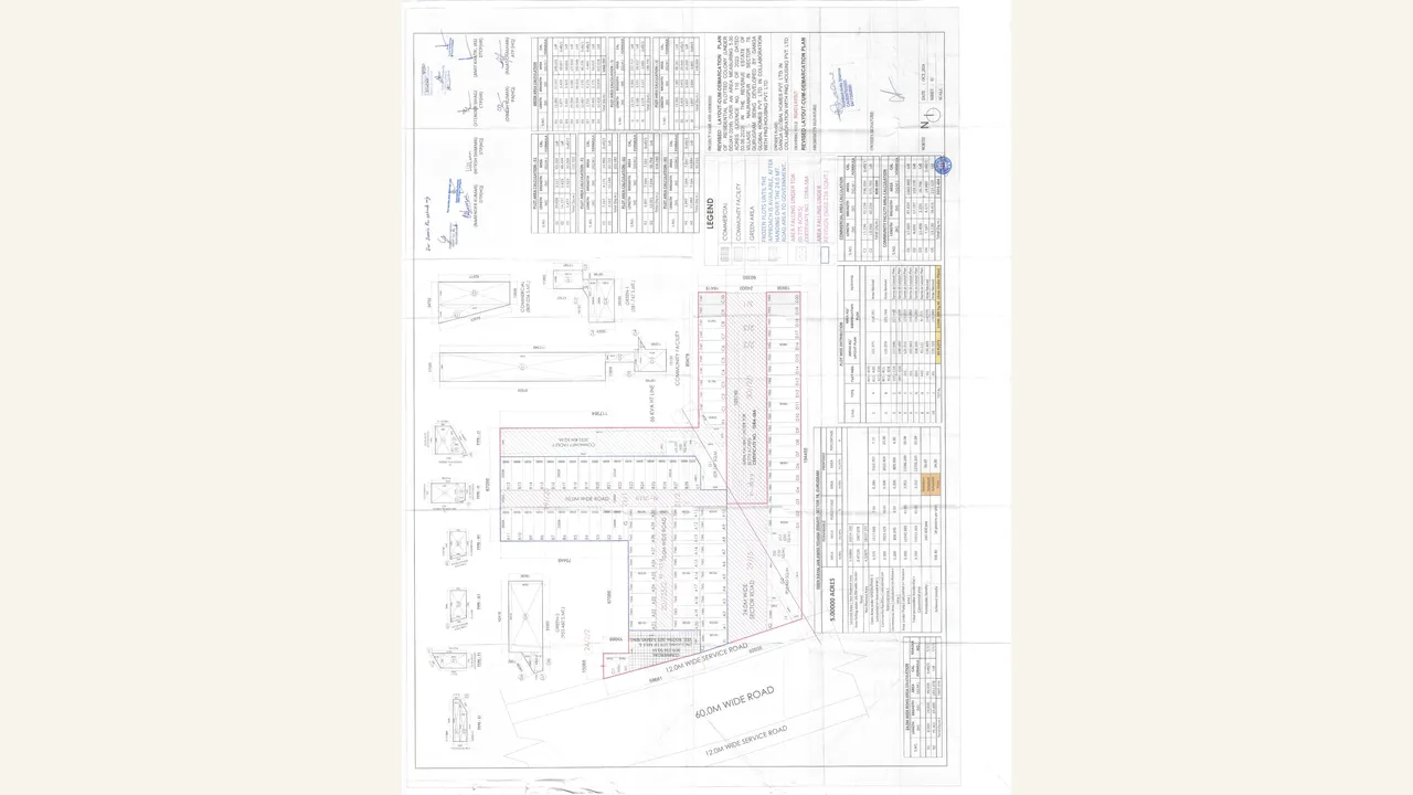 Rendered 1 page(s) visibly show the road/layout plan for GANGA VALLEY FLOORS, with target project identity, signatures, schedules or drawing content where applicable.