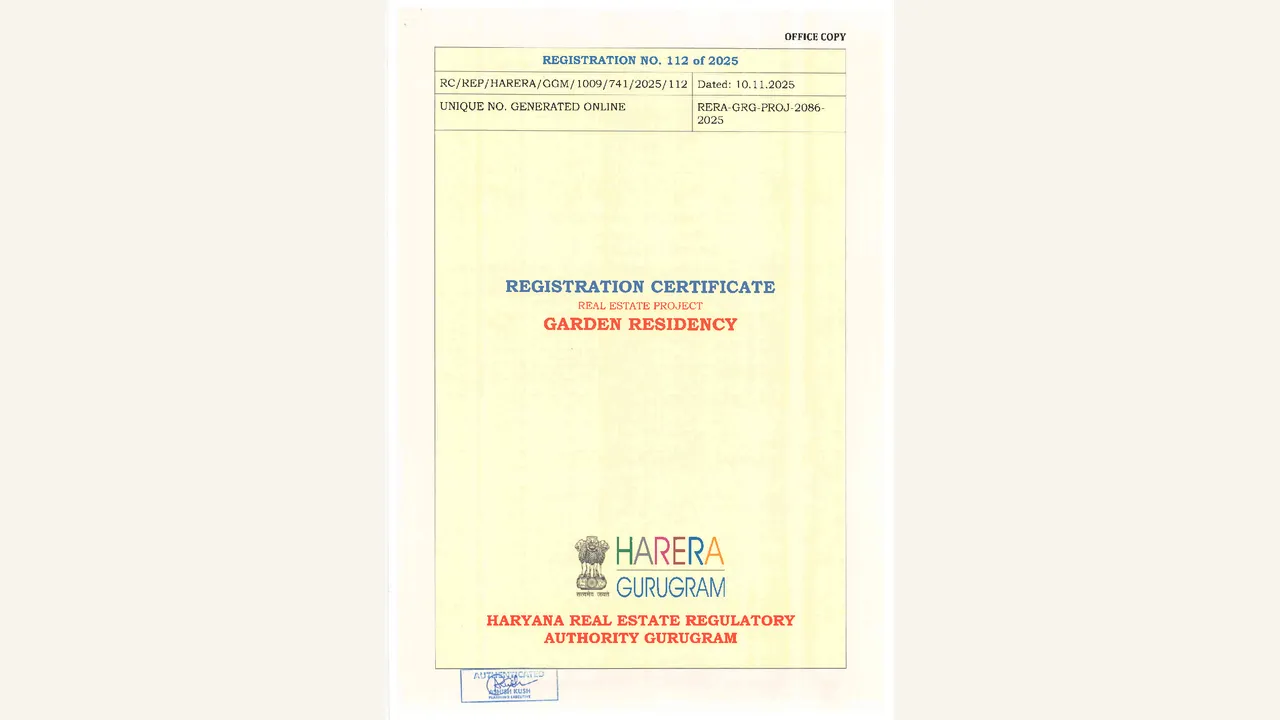 Haryana RERA registration certificate for Garden Residency