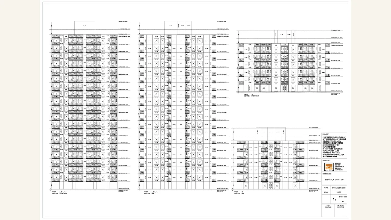 Authority-filed building elevation and section drawing for Global Heights 89