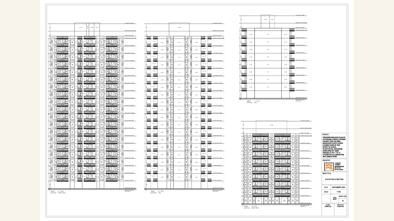 Second authority-filed building elevation and section drawing for Global Heights 89