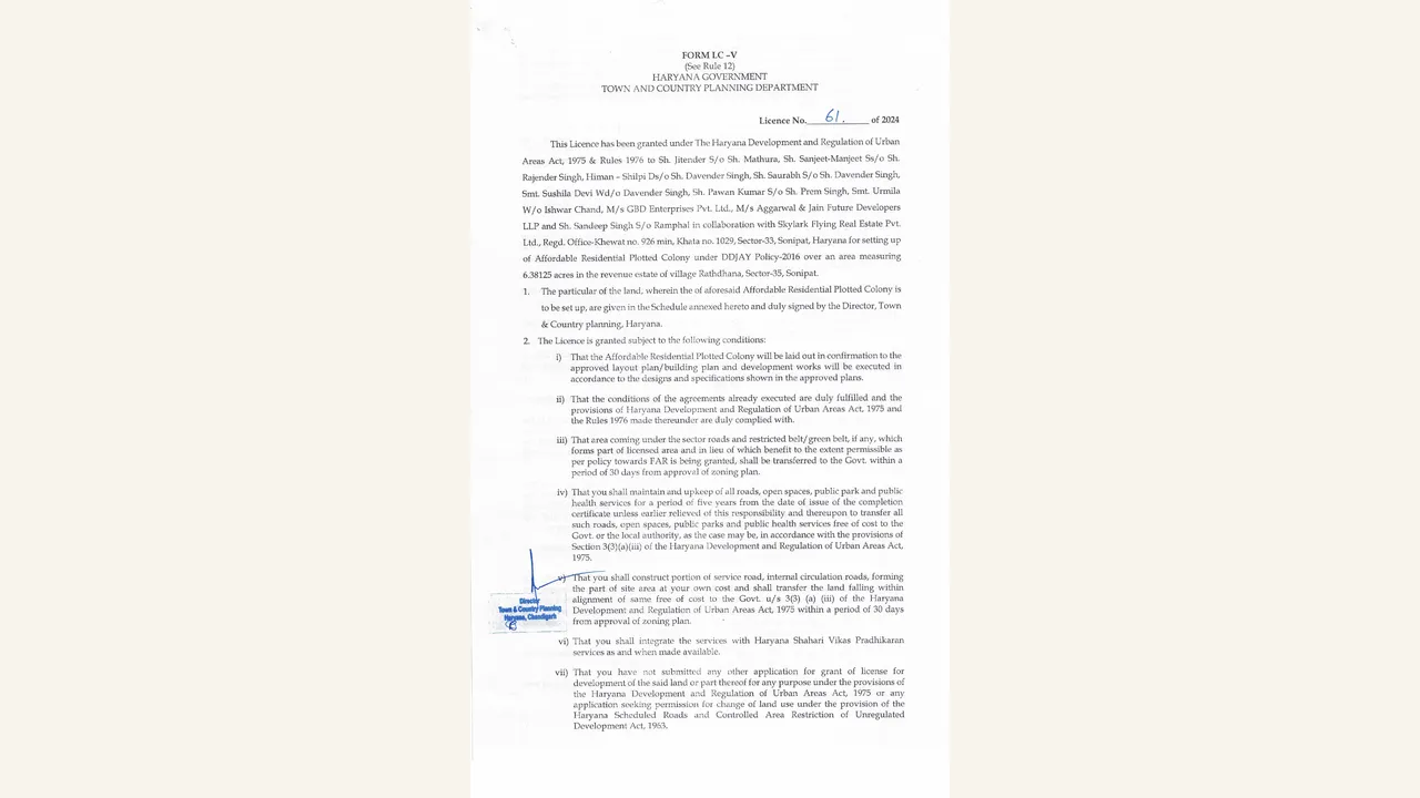 Government licence and land schedule for Gokul Estate