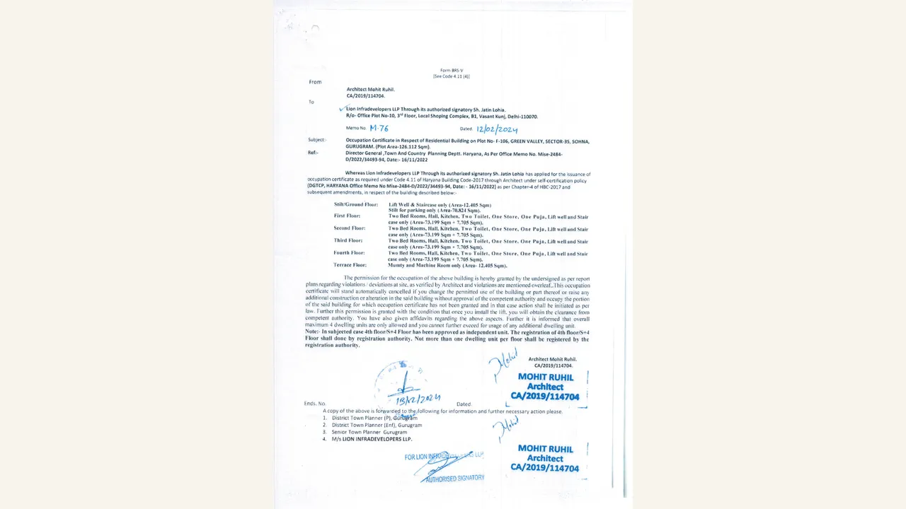 Authority occupation-certificate corrigendum covering selected Green Valley plots