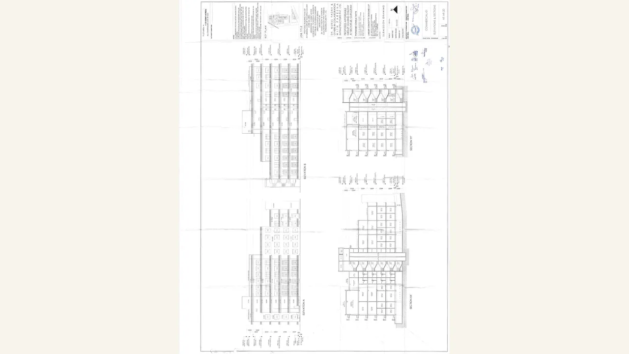 architectural elevation and section drawing for HANU RESIDENCY