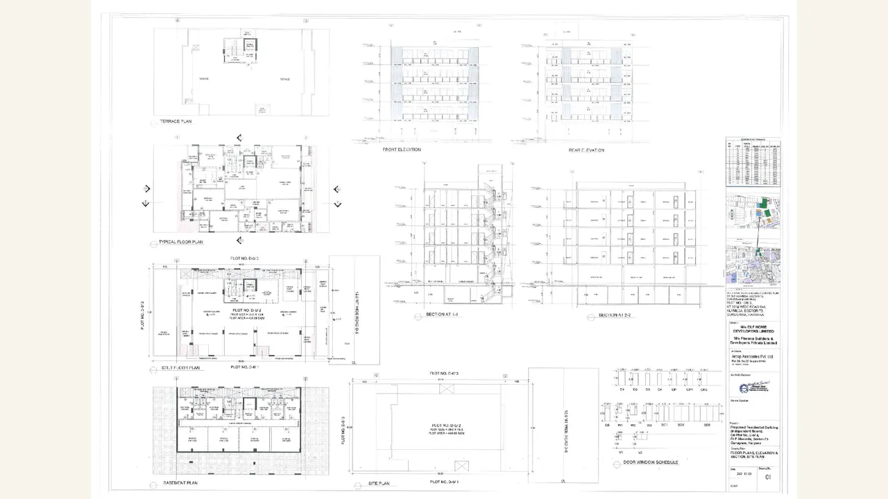 Authority-filed floor and section drawings for DLF Alameda Sector 73