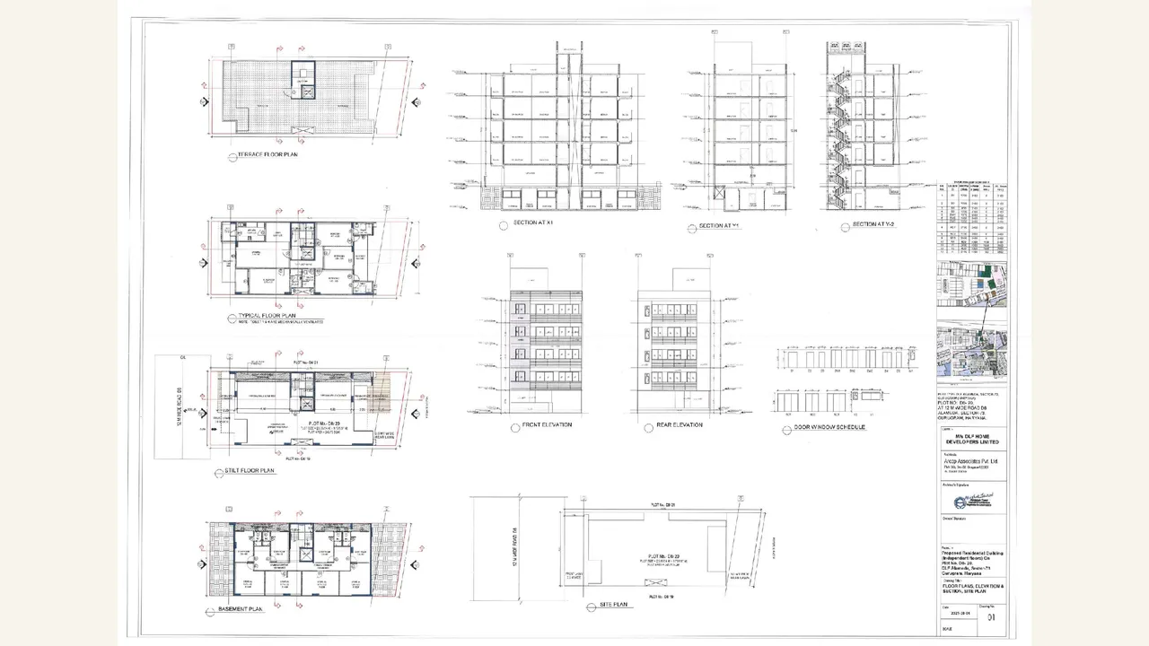 Authority-filed floor, elevation and section drawings for DLF Alameda Sector 73