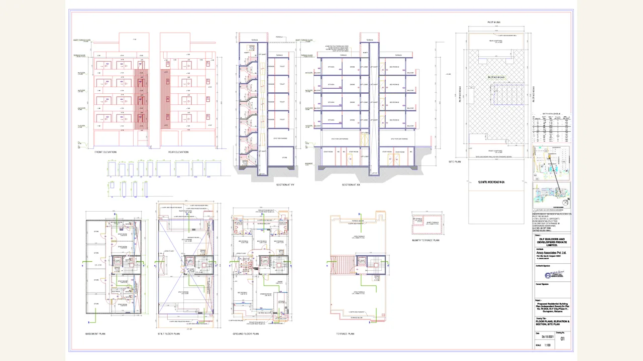Authority-filed building plan with floor plans, elevations and sections for DLF City Phase III