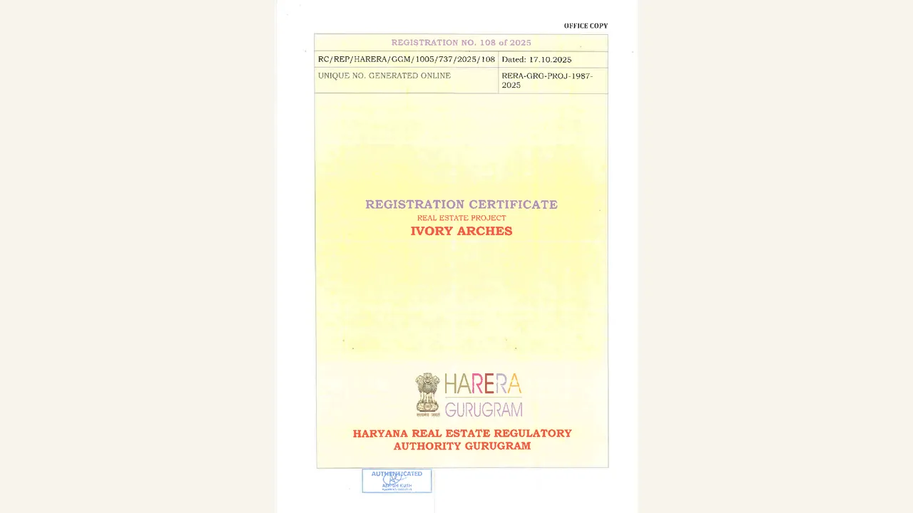 Haryana RERA registration certificate for Ivory Arches