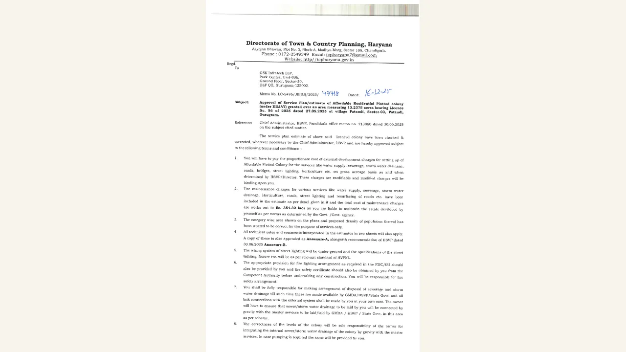 service-plan approval letter — visually reviewed for JAY SHREE ROYAL GREENS. Source-reviewed for JAY SHREE ROYAL GREENS.