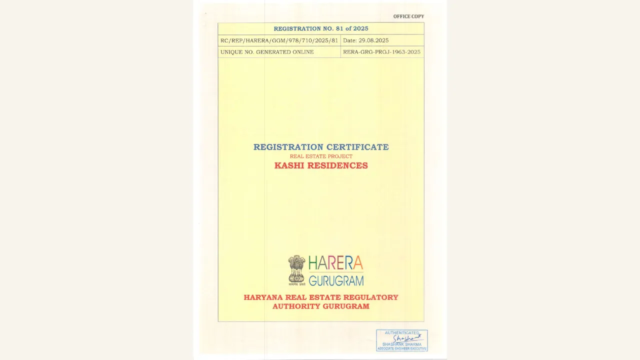 KASHI RESIDENCES hrera registered-projects row — registration certificate