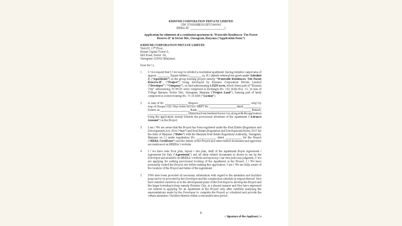 Krisumi Waterside Residences — The Forest Reserve-II: Phase 6 apartment application form
