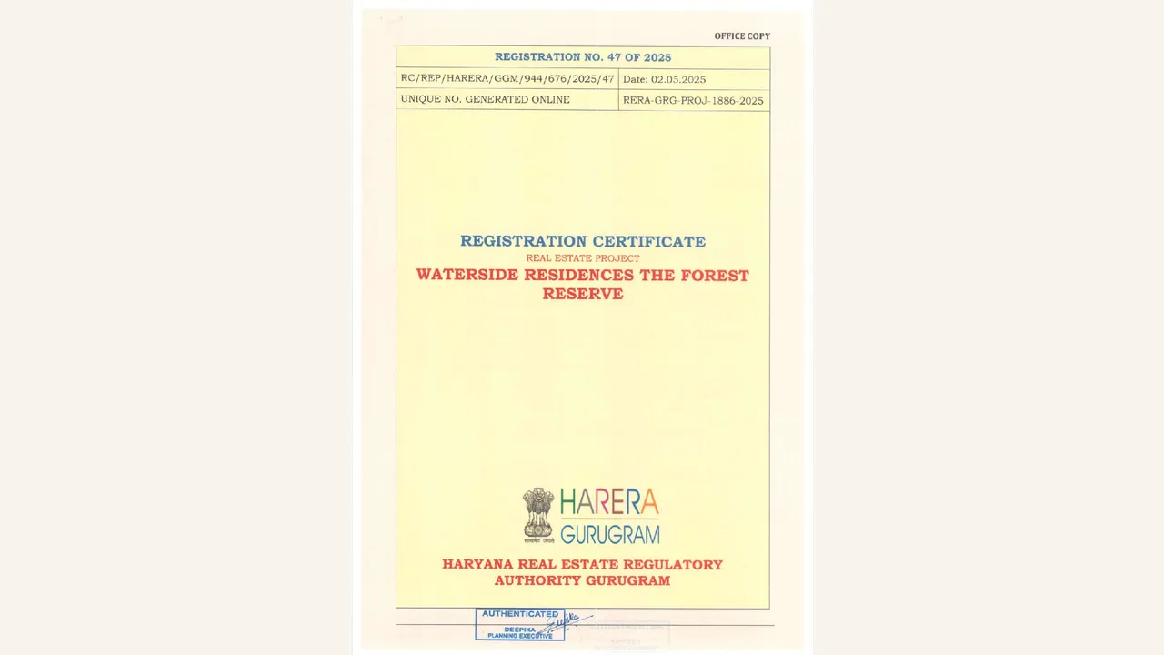 Krisumi Waterside Residences — The Forest Reserve: HRERA registration certificate