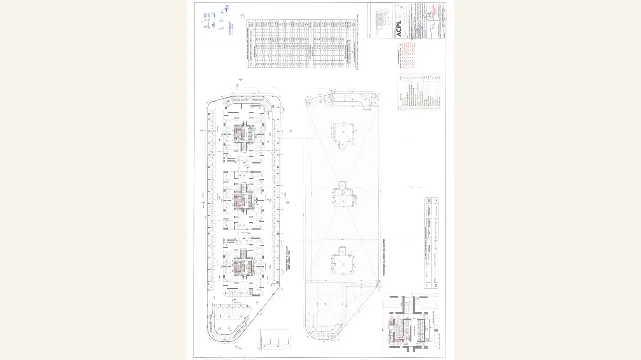 Rendered 1 page(s) visibly show podium floor plan material. Levante Residences / SV Infra Management Solutions and the Dhanwapur/Sector 104 mixed-land-use registration context are visible in the project packet.