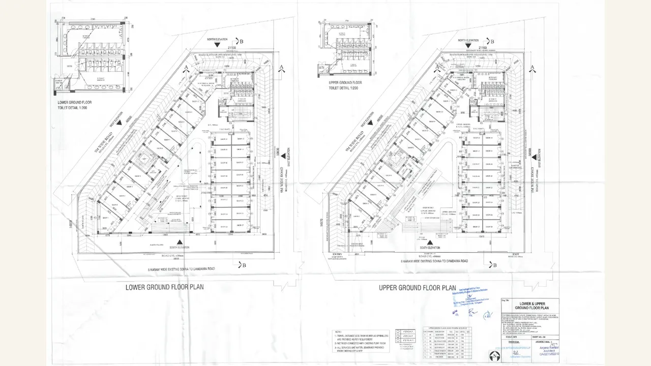 LID PLAZA: lower- and upper-ground-floor plan