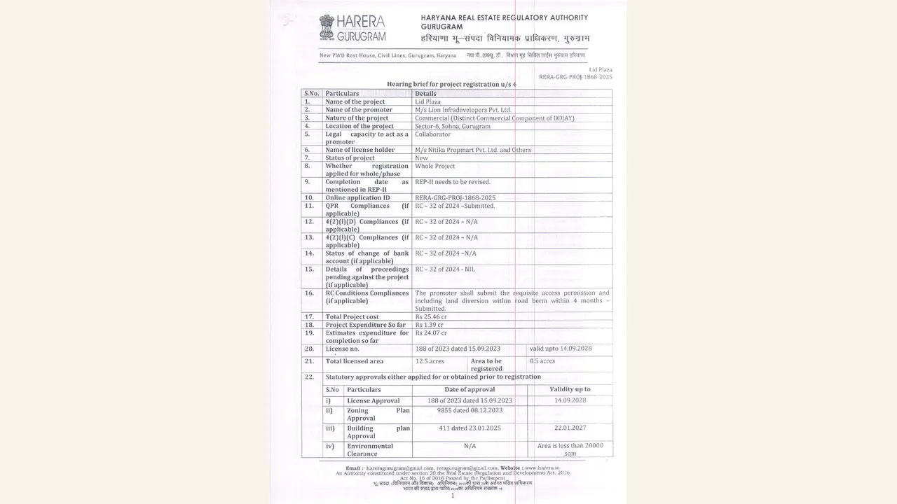 LID PLAZA: HRERA registration hearing brief/order