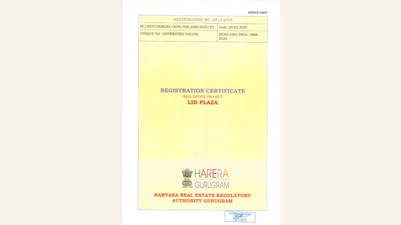 LID PLAZA: HRERA registration certificate