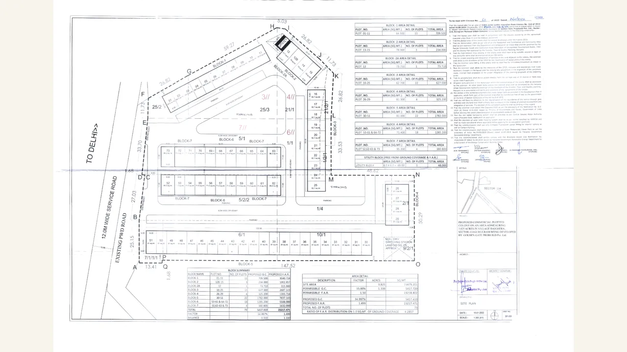 IN CASE OF PLOTTED COLONY, THE LATEST LAYOUT PLAN for M3M 114 MARKET; GOLDEN GATE PROPBUILD PRIVATE LIMITED; Sector-114, Gurugram Manesar Urban Complex