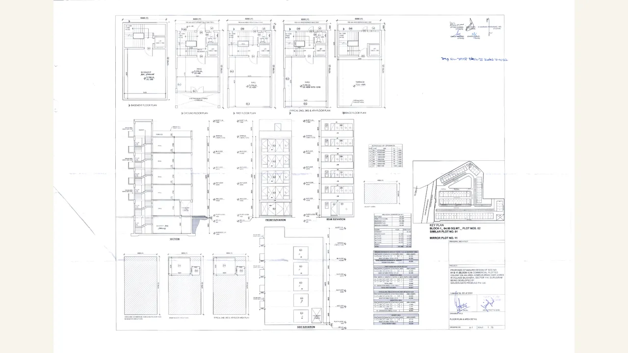 BOCK-1 FLOOR PLAN AND AREA DETAILS (01 \u0026 11) for M3M 114 MARKET; GOLDEN GATE PROPBUILD PRIVATE LIMITED; Sector-114, Gurugram Manesar Urban Complex
