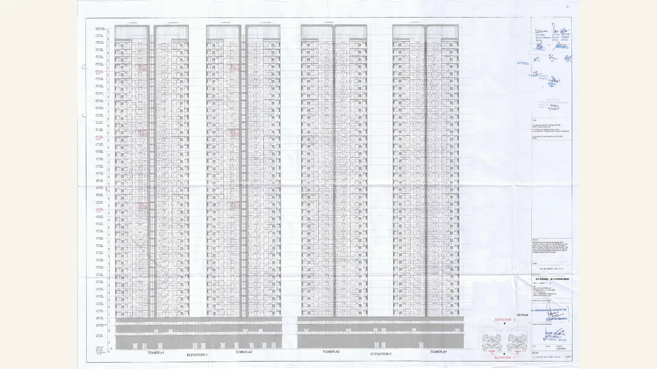 ELEVATION PLAN 1 \u0026 2 (T-A1 \u0026 A2) drawing for M3M Forestia West I