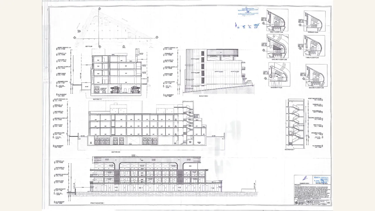 Commercial front elevation and section drawing visually verified for M3M Soulitude Central